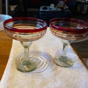 Mexican hand blown Margarita glasses. Set of 2. Excellent condition.